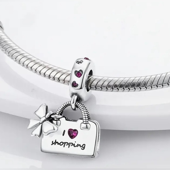 Silver Dangle Shopping Bag Charm For Pandora Braclets - Picture 2 of 5